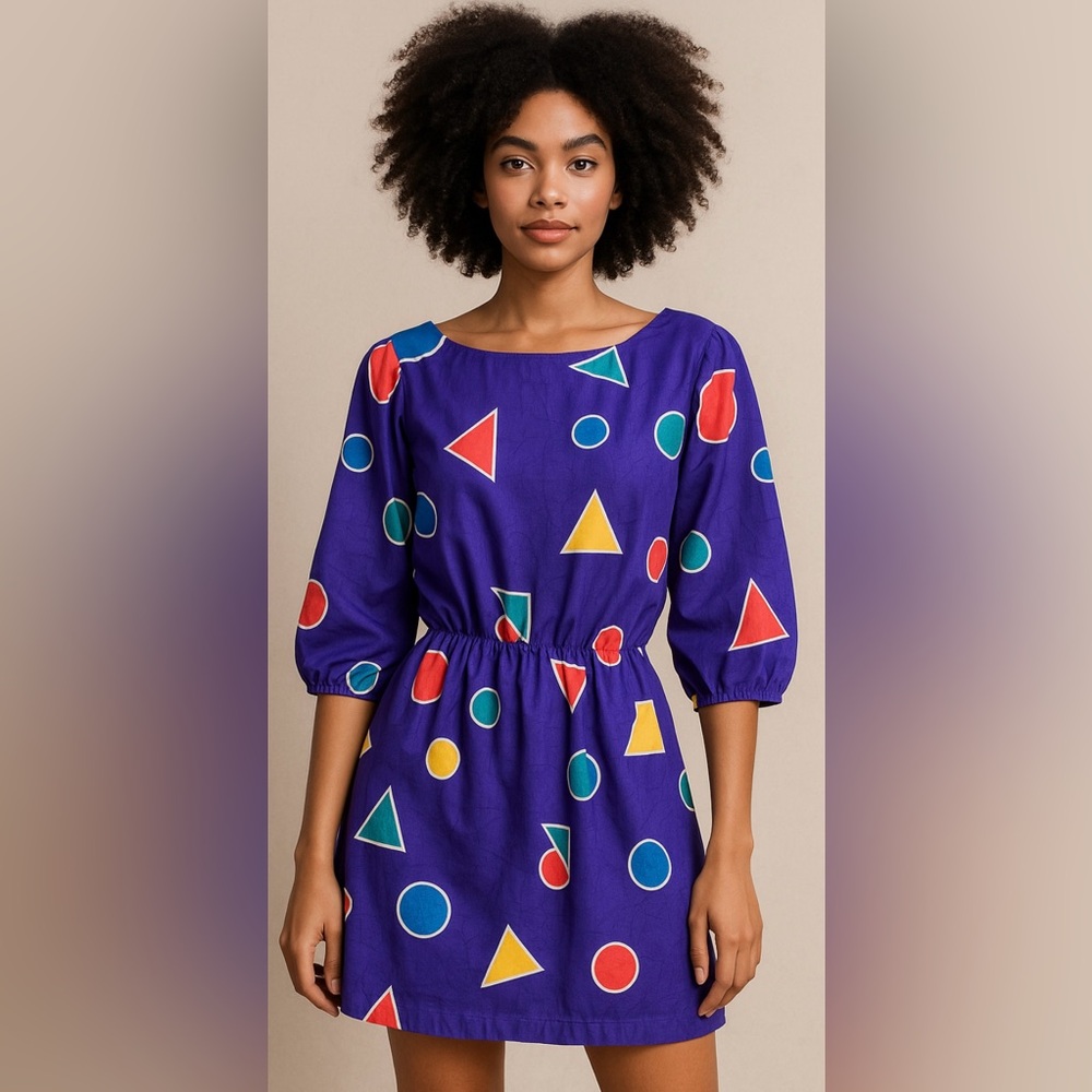 Katie Vintage 80’s Retro‎ Geometric Pop Art Dress | Colorful Bold Mod Funky